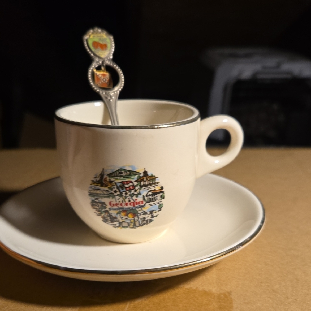 Georgia Ceramic Cup and Saucer with Decorative Spoon From 1980's
